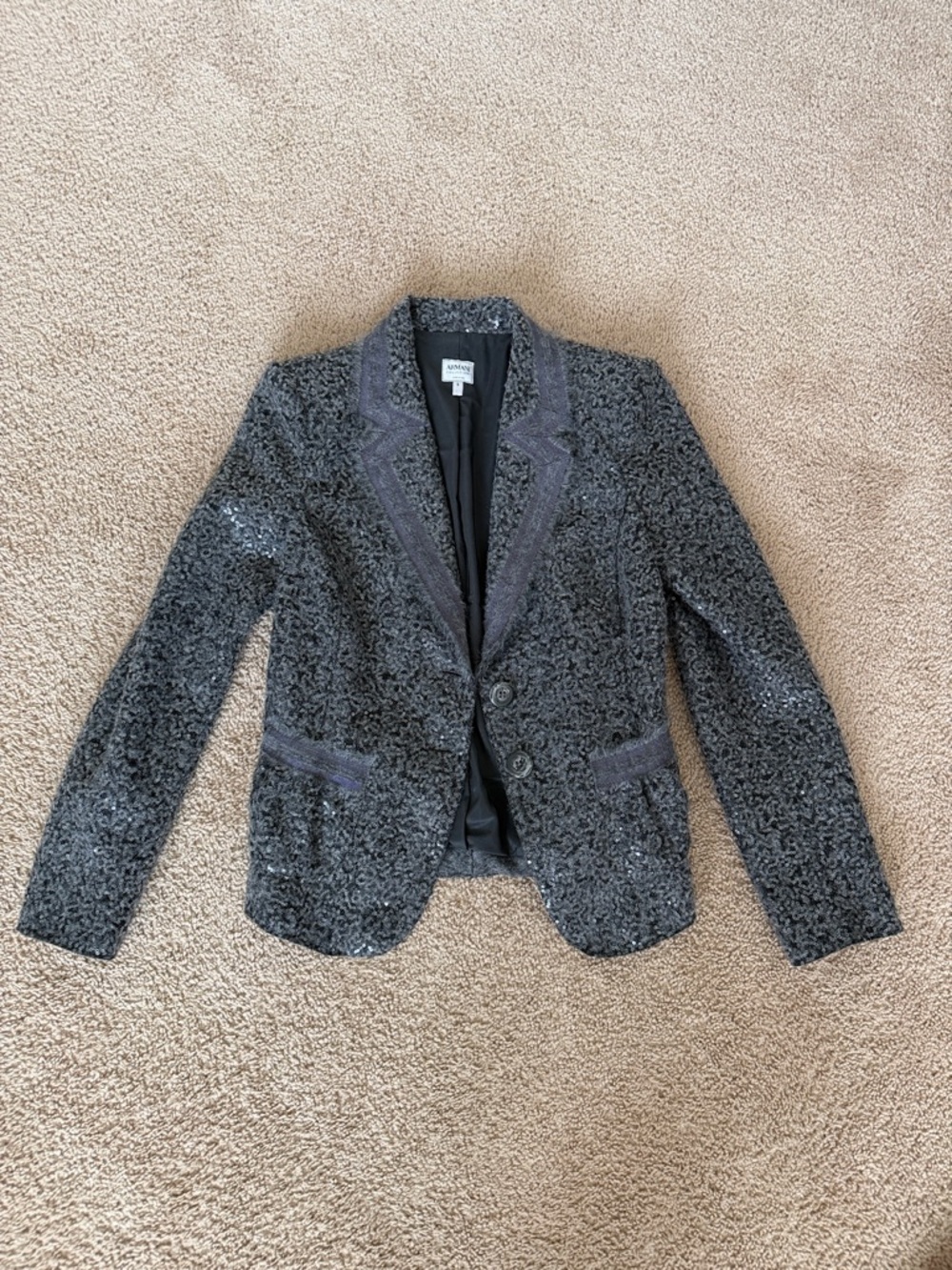Armani Collezioni Charcoal Gray Bouclé Tailored Blazer